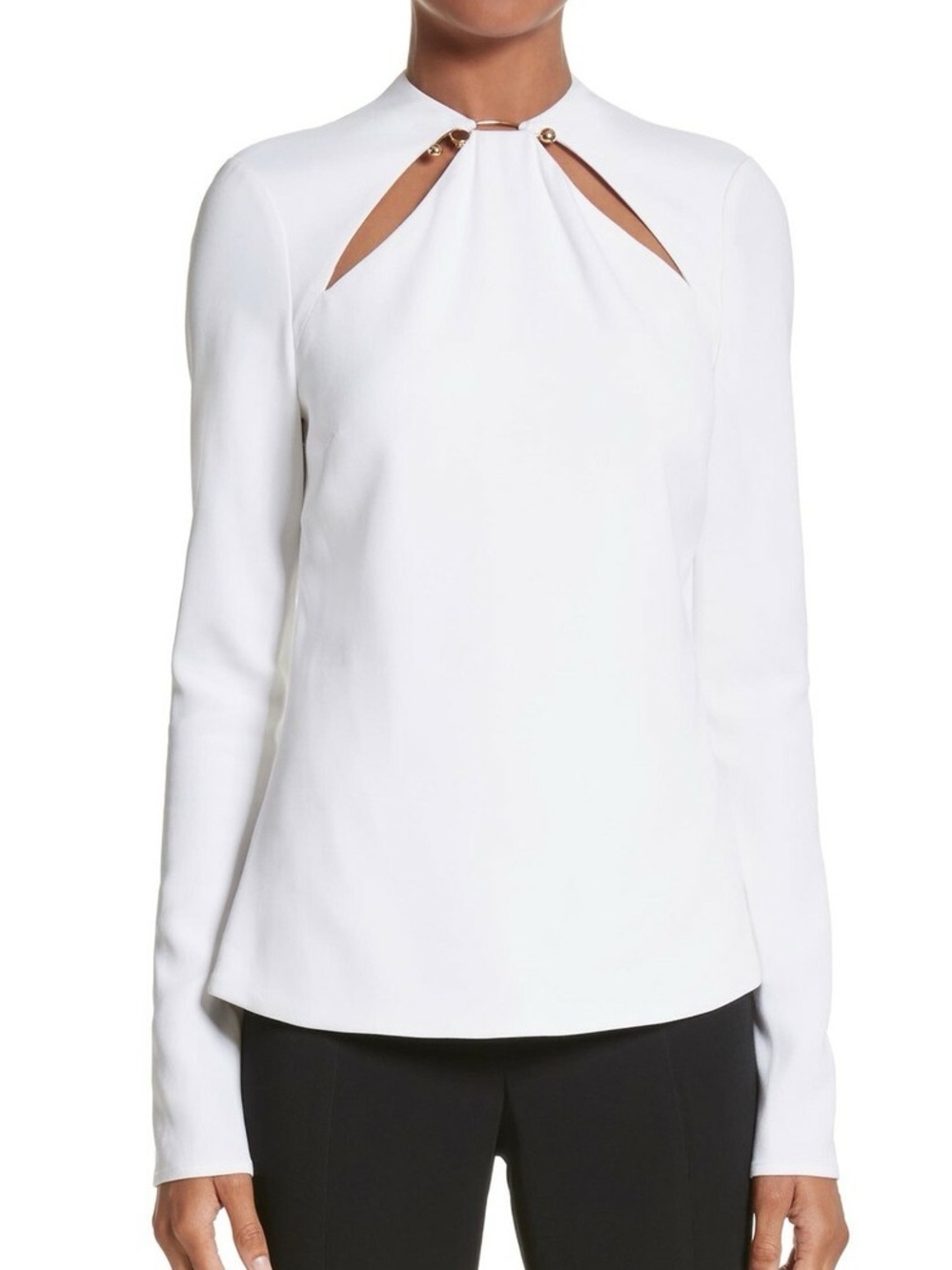 Women’s White Long-Sleeve Keyhole Neck Top